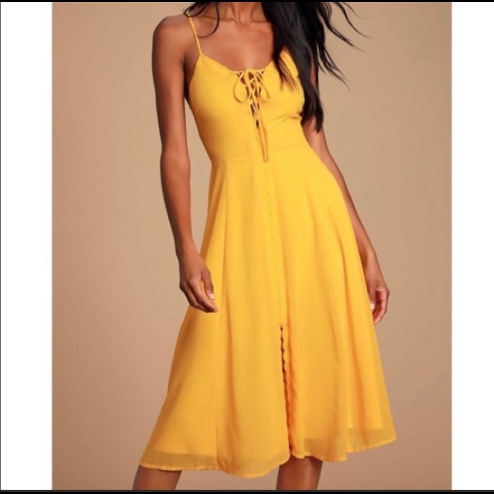 Lulus NEW Golden Lace Up Dress